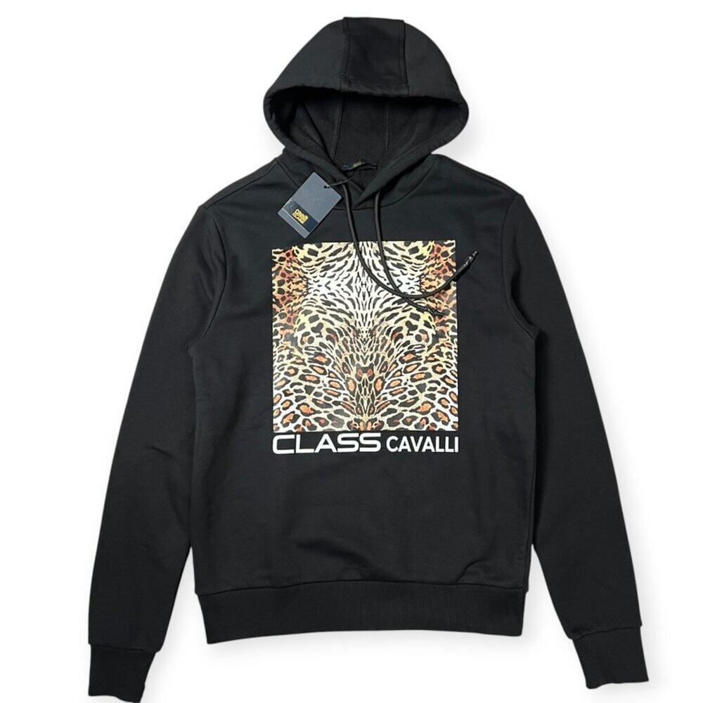 Cavalli CLASS Roberto Cavalli Leopard Graphic Hoodie SIZE S Black NWT Designer